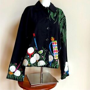 Anage Black Jacket with Colorful golf Embroidery